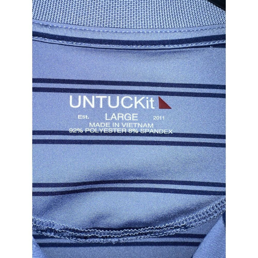 UNTUCKit Mens Polo Shirt Blue Size L Cronos Double Stripe Short Sleeve - Picture 4 of 8